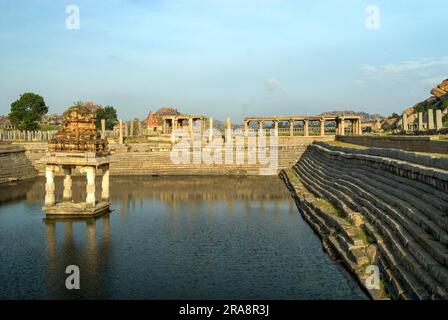 Pushkarni adjacent to Krishna Bazaar in Hampi, Karnataka, South India, India, Asia. UNESCO World Heritage Site Stock Photo