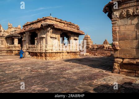 8th century Virupaksha Temple in Pattadakal, Karnataka, India, Asia. Unesco World Heritage Site. Nagara and South Indian Dravida styles of Stock Photo