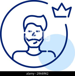Premium user avatar. Young man with short hair and beard wearing t-shirt. Crown symbol. Pixel perfect icon Stock Vector