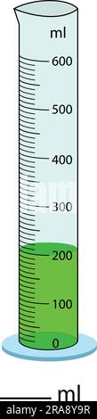 Measuring cylinder. Vector illustration. Cylinder graduated tube vector glass chemistry measuring volume. Measuring the volume of the beaker. Stock Vector