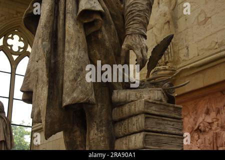 Ambroise paré, french surgeon and anatomist, sculpted by David d'Angers détails of the statue. Stock Photo