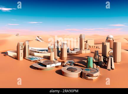 Futuristic city in desert Stock Photo