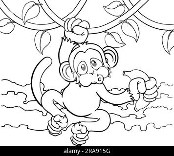 Monkey Singing On Jungle Vines With Banana Cartoon Stock Vector