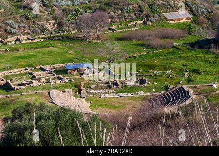 Panoramic view of the Greek archaeological site of Morgantina, in the interior of Sicily in Italy. Stock Photo