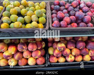 a beautiful fragrant ripe nectarine, the view from the top. Stock Photo