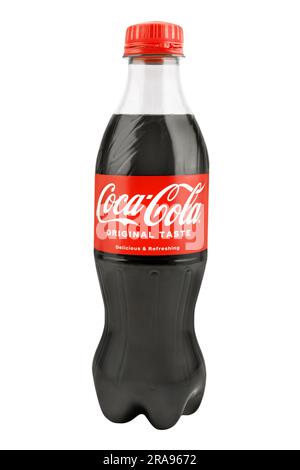 1 Bottle of Coca-Cola Original Taste 330 ml isolated on white background Stock Photo