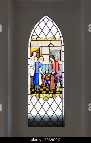Stained glass  window, Whipps Cross hospital, London, England Stock Photo