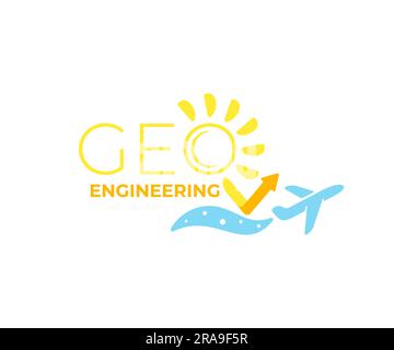 Geoengineering, plane sprays small particles that reflect solar energy, graphic design. Environmental, environment, ecology, earth's climate Stock Vector