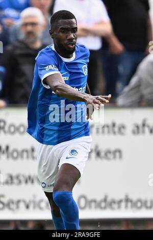 GENK, BELGIUM - JULY 14: Mujaid Sadick of Genk coaches his teammates during  the Club Friendly match between KRC Genk and AZ Alkmaar at Luminus Arena on  July 14, 2021 in Genk