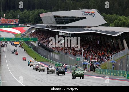 Spielberg, Austria. 02nd July, 2023. Drivers' parade. Formula 1 World Championship, Rd 10, Austrian Grand Prix, Sunday 2nd July 2023. Spielberg, Austria. Credit: James Moy/Alamy Live News Stock Photo