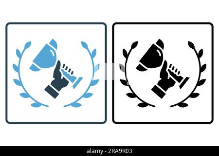 Cup trophy holding icon with laurel wreath. icon related to celebration, winner, success, reward. Solid icon style design. Simple vector design editab Stock Vector