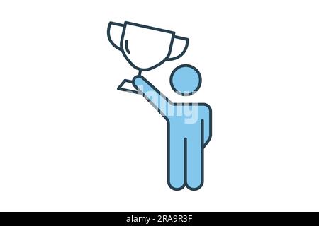 Winner icon. Man holding trophy cup. icon related to celebration, winner, success, reward. Flat line icon style design. Simple vector design editable Stock Vector