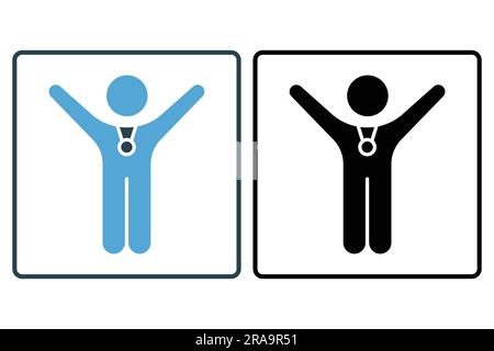 winner icon with medal. People wear medals. icon related to winner, success, victory. Solid icon style design. Simple vector design editable Stock Vector