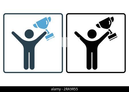 Winner icon. Man holding trophy cup. icon related to celebration, winner, success, reward. Solid icon style design. Simple vector design editable Stock Vector