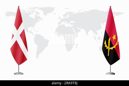 Denmark and Angola flags for official meeting against background of world map. Stock Vector