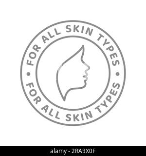 For all skin type cosmetics vector line label. Cosmetic cream or lotion outline badge. Stock Vector