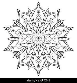 Flower mandala coloring page. Simple symmetric floral shape for mindful coloring Stock Vector