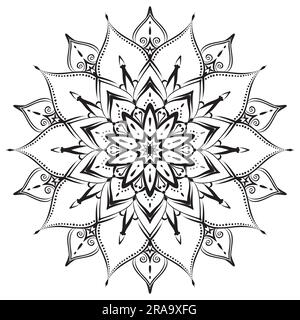 Flower mandala coloring page. Simple symmetric floral shape for mindful coloring Stock Vector