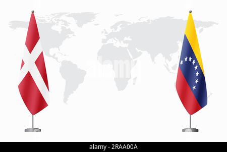 Denmark and Venezuela flags for official meeting against background of world map. Stock Vector