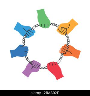 Teamwork concept. Hands holding rope. Hand drawn vector illustration. Stock Vector