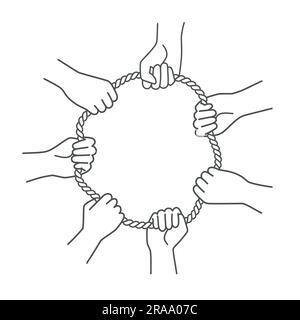 Hands holding rope. Hand drawn vector illustration. Stock Vector