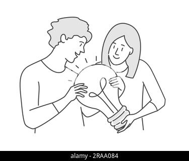 Woman holding bulb, creative idea. Hand drawn vector illustration. Stock Vector