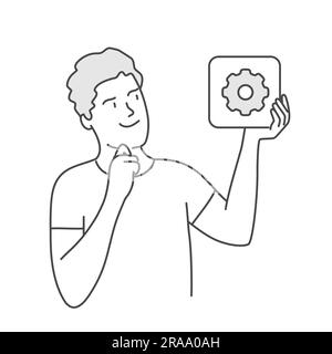 Man working on website development. Hand drawn vector illustration. Stock Vector