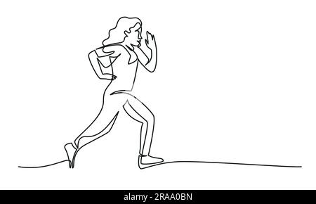 Girl running, sprinter. One continuous line drawing. Stock Vector
