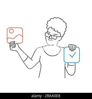 Woman working on website development. Hand drawn vector illustration. Stock Vector