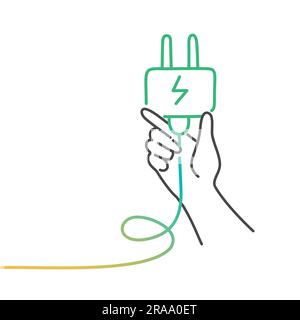 Hand holding socket. Green energy concept. Hand drawn vector illustration. Stock Vector