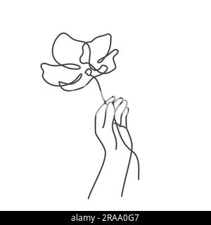 Beautiful flower in human hand. Hand drawn vector illustration. Stock Vector