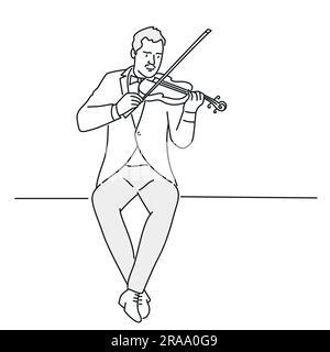 Violinist plays a classical musical instrument. Hand drawn vector illustration. Stock Vector