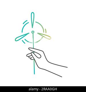 Hand with windmill. Eco friendly. Hand drawn vector illustration. Stock Vector