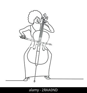 Woman with double bass. Hand drawn vector illustration. Stock Vector