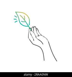 Hand holding leaf. Eco friendly symbol. Hand drawn vector illustration. Stock Vector