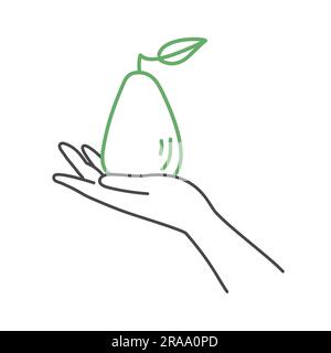 Hand holding pear. Sweet summer green fruit. Hand drawn vector illustration. Stock Vector