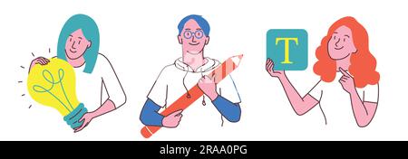 Teamwork. Vector illustration of web design and development, creative idea, content management. Stock Vector