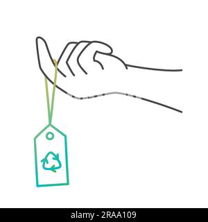 Hand with eco hanging tags. Hand drawn vector illustration. Stock Vector