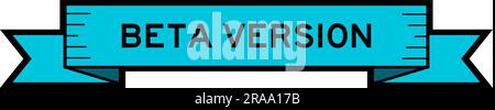Blue color ribbon label banner with word beta version on white background Stock Vector