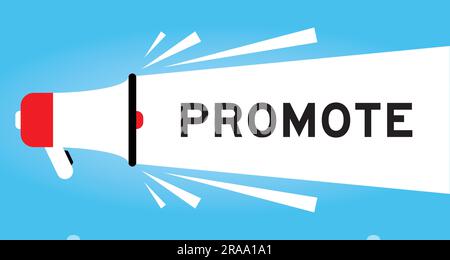 Color megaphone icon with word promote in white banner on blue background Stock Vector