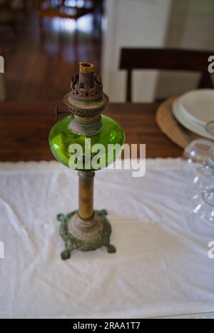 Antique oil lamp inside the colonia house dated back in 1870s located in the craft village, Mahe Seychelles Stock Photo