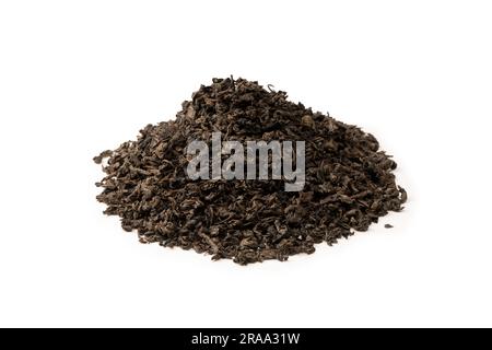 Dried tea leaves isolated on a white background. Top view. Stock Photo