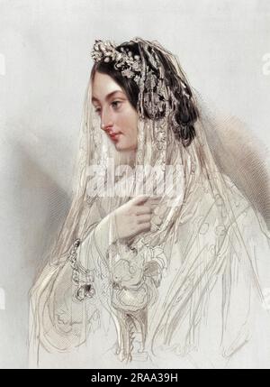 HELENA )nee Shaw-Lefevre) lady ST JOHN MILDMAY wife of sir Henry Bouverie St John Mildmay depicted in what is perhaps her bridal dress.     Date: ? - 1897 Stock Photo