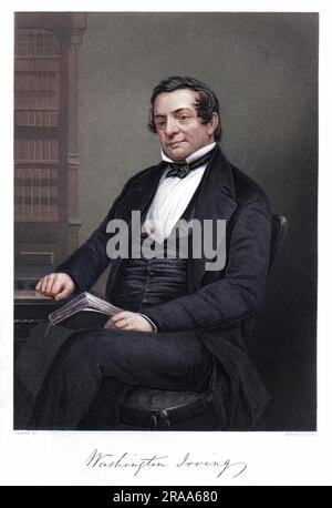 WASHINGTON IRVING (1783 - 1859), American author of books about the Alhambra, New York, Columbus and the conquest of Granada. with his autograph. Stock Photo