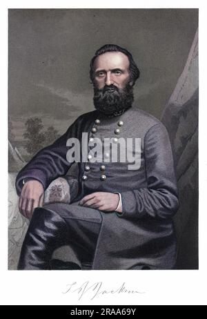 THOMAS JONATHAN JACKSON (1824 - 1863), American military commander in the confederate army during the Civil War with his autograph. Stock Photo
