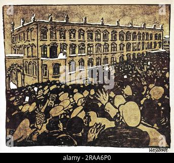 Der Zar und sein Volk' - when his subjects clamour for a constitution (verfassung) Nicolas thanks them politely for their oration, and wishes them a good night.     Date: 1904 Stock Photo