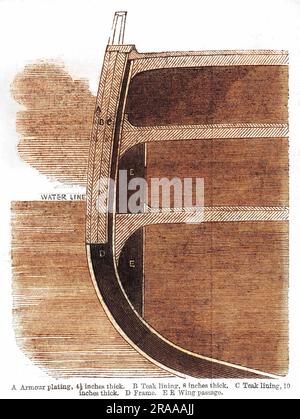 Section of the bows of H.M.S. Warrior.     Date: 1861 Stock Photo