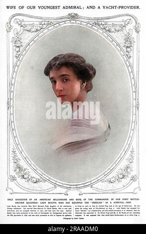 Lady Beatty, formerly Ethel Tree, daughter of the Chicago department store founder, Marshall Field and wife of Admiral of the Fleet, David Beatty, 1st Earl Beatty.  Extremely wealthy, she is pictured in The Sketch who report that she had equipped her yacht, 'Sheelagh,' as a hospital ship in the opening weeks of the First World War.     Date: 1914 Stock Photo