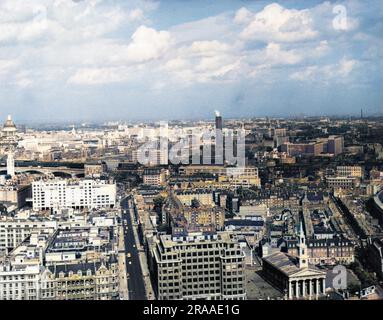 London's skyline, seen from the then new Shell Building on the South Bank. This view is looking eastwards, towards the City of London and St. Paul's Cathedral.     Date: 1963 Stock Photo