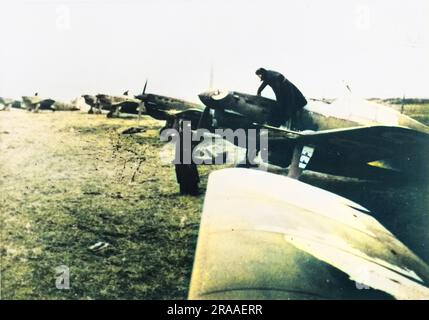 French MS-406 fighter planes built by Morane-Saunier for the air force during World War II     Date: 1939-1945 Stock Photo